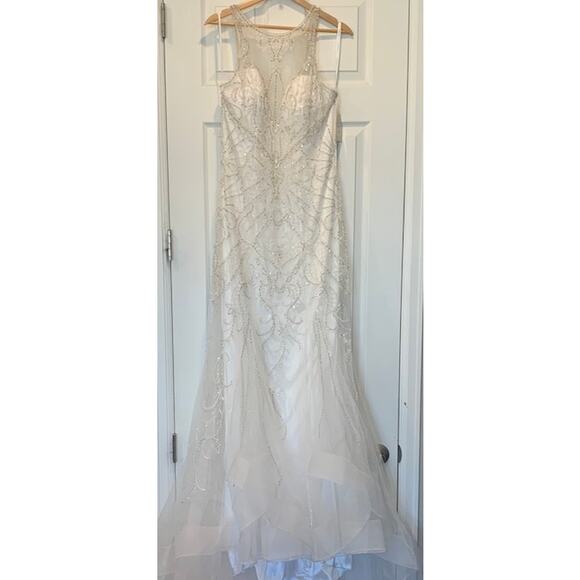 Enchanting by Mon Cherie Wedding Size 16 Halter Mermaid Beaded NWT - Picture 8 of 11